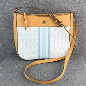 Nanette Lenore Tan and Light Blue Reversible Crossbody Bag